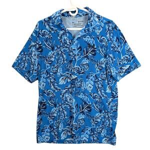 Under Armour Shirt Mens Medium Blue Leaf Golf Playoff Polo Beachy Coastal Preppy